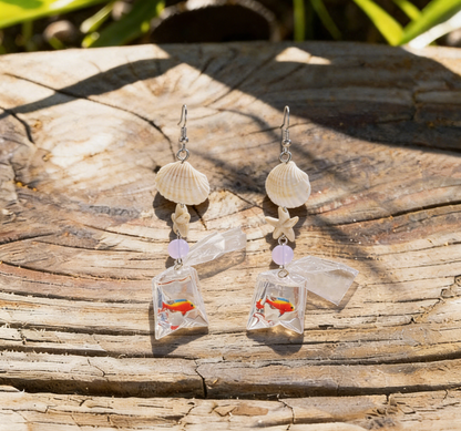 Cute Starfish &amp; Fish Bag Earrings