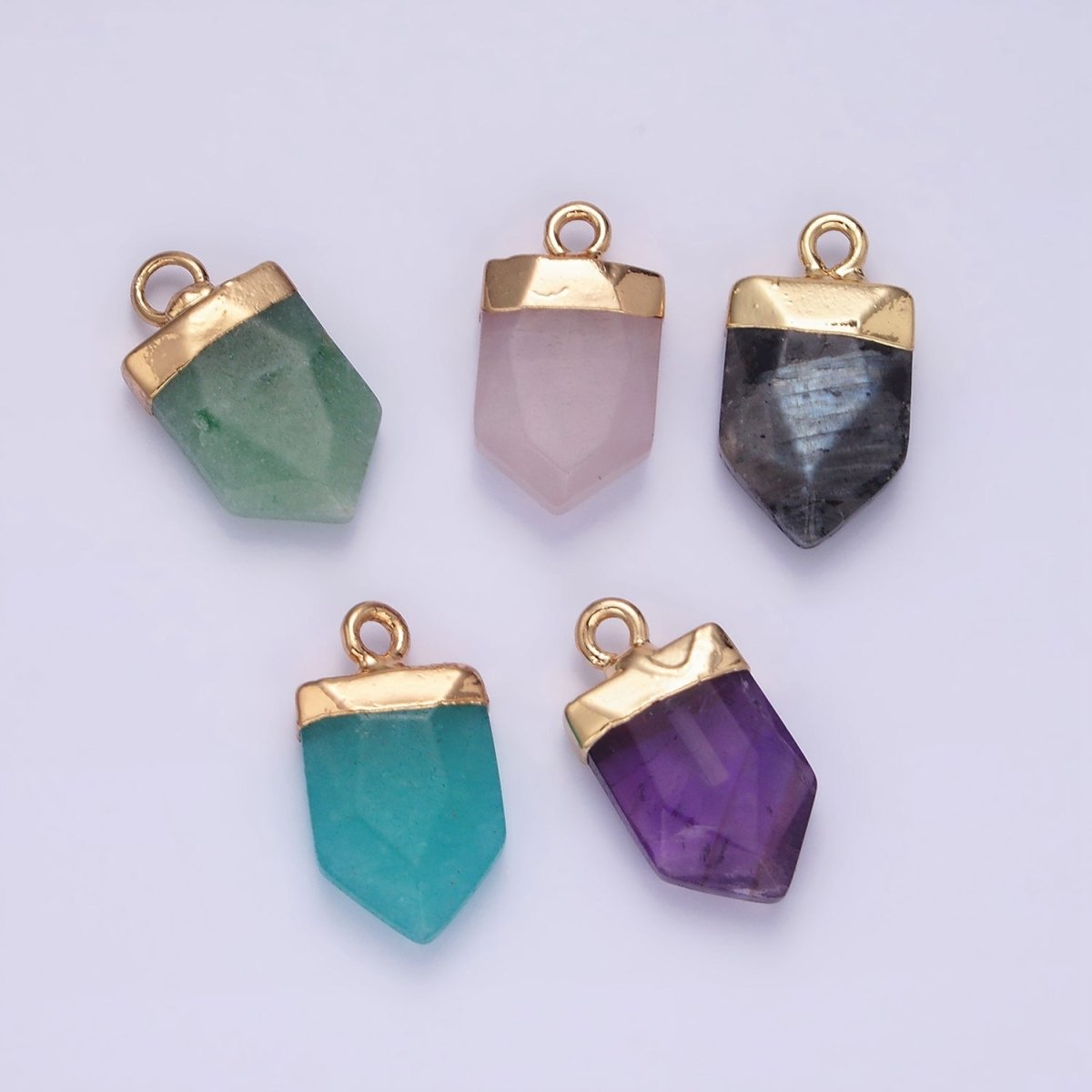 Gemstone Pointed Pendant Stone Crystal, Amethyst, Quartz, Labradorite, Amazonite, Teal Gold Plated N1728 N1729 N1730 N1731 N1732