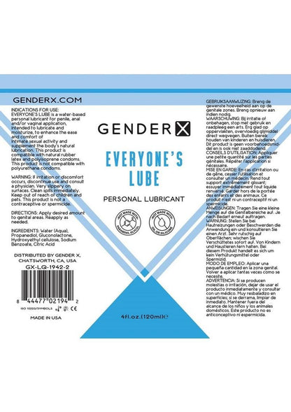 GenderX Everyones Lube Water Based Personal Lubricant