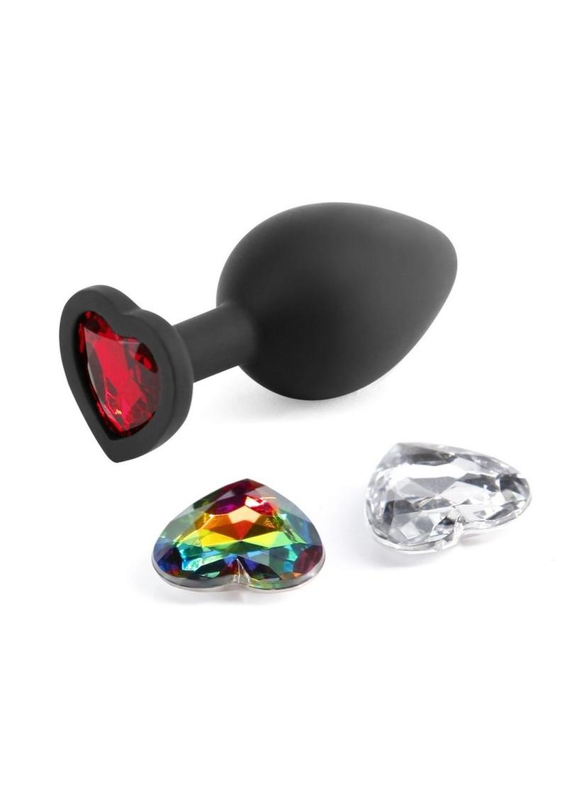 Glams Xchange Heart Silicone Anal Plug with Swappable Gems