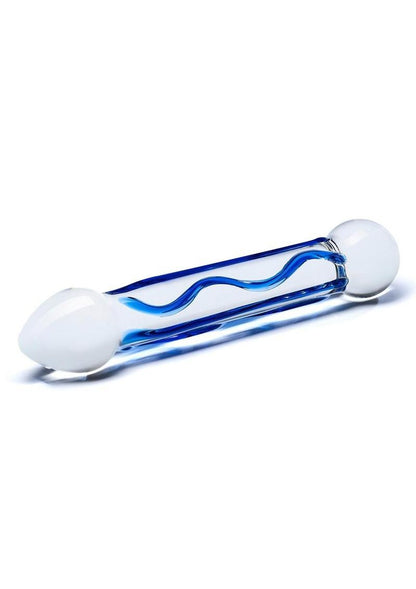 Glas Full Tip Textured Glass Dildo with Blue Design