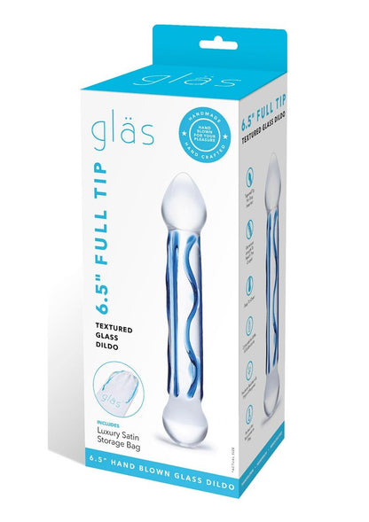 Glas Full Tip Textured Glass Dildo with Blue Design