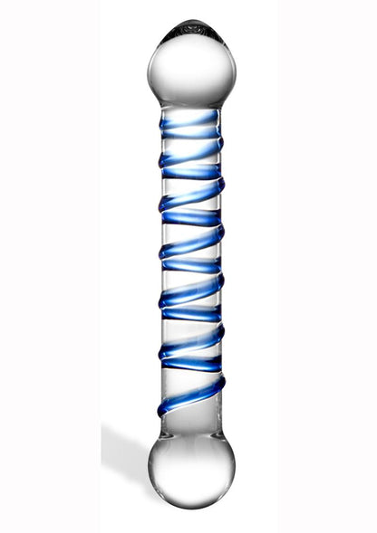 Glas Blue Spiral Glass Dildo With Luxury Satin Storage Bag