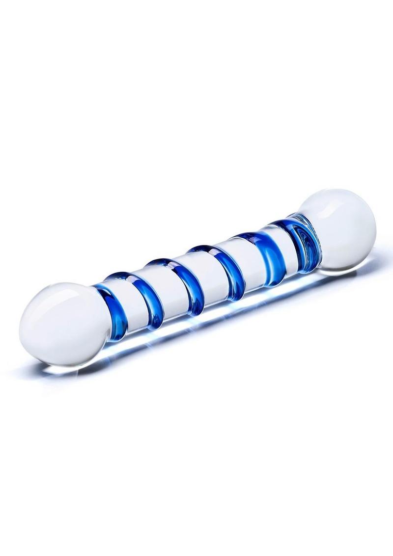 Glas Blue Spiral Glass Dildo With Luxury Satin Storage Bag