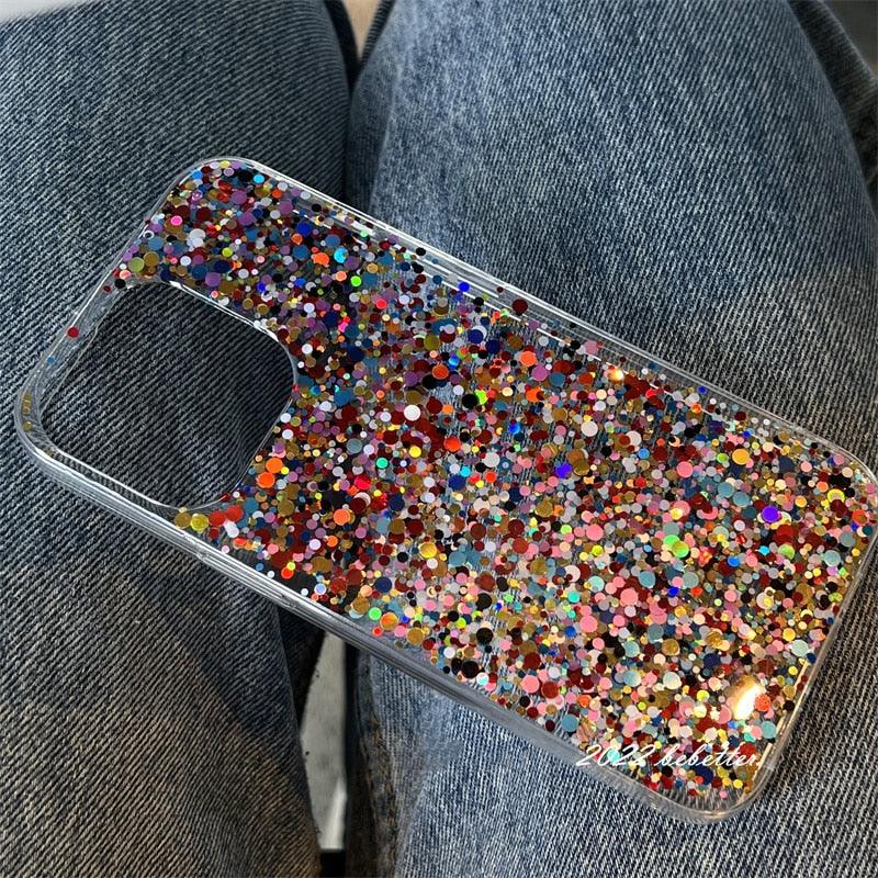 Glitter Sequins Slim Phone Case For iPhone 11 12 13 X XR XS Max 7 8 Plus Shining Clear Soft Silicone Cover Glitter Camera Lens Case, Cute Shiny Diamond Slim Clear Back Cover and Matte Cushioned Silicone Shockproof Case