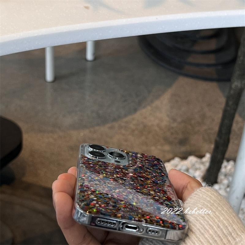 Glitter Sequins Slim Phone Case For iPhone 11 12 13 X XR XS Max 7 8 Plus Shining Clear Soft Silicone Cover Glitter Camera Lens Case, Cute Shiny Diamond Slim Clear Back Cover and Matte Cushioned Silicone Shockproof Case