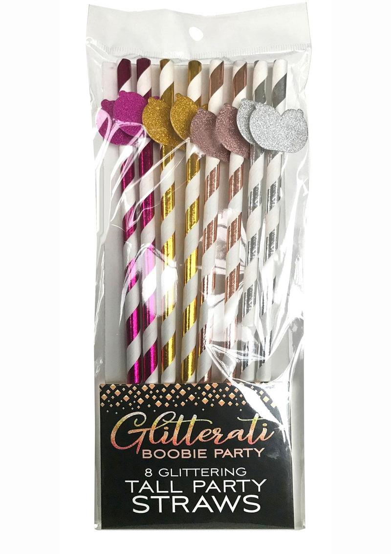 Glitterati Boobie Party Tall Straws 8-Pack Assorted Glitter Colors