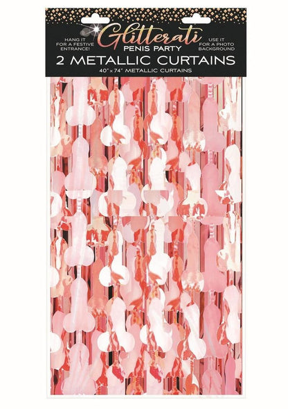 Glitterati Penis Party Metallic Curtains 2-Piece Set Rose Gold