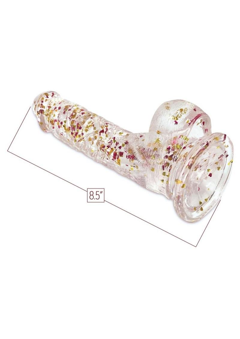 Glittergasm Clear Glitter Dildo With Balls &amp; Suction Cup