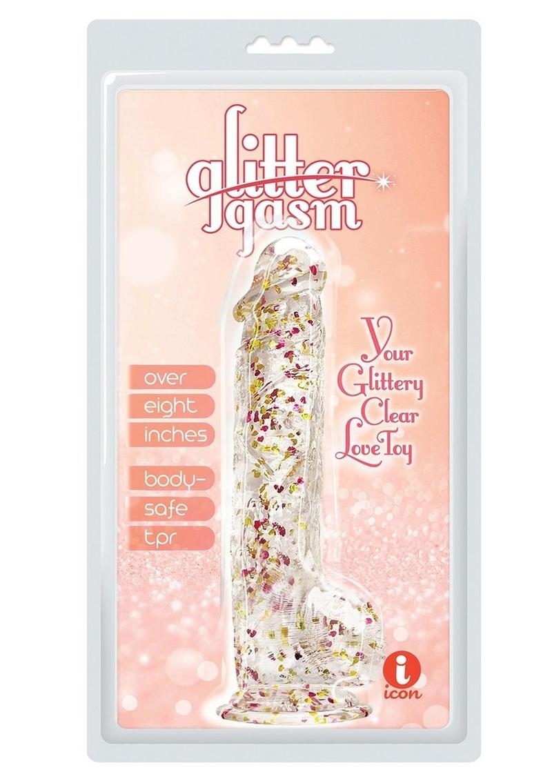 Glittergasm Clear Glitter Dildo With Balls &amp; Suction Cup