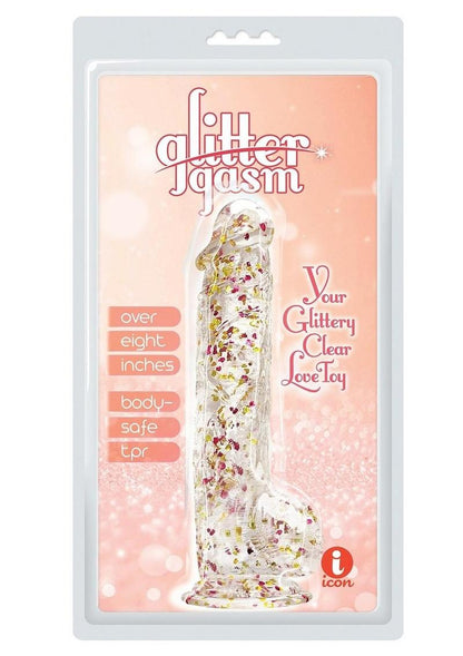 Glittergasm Clear Glitter Dildo With Balls &amp; Suction Cup