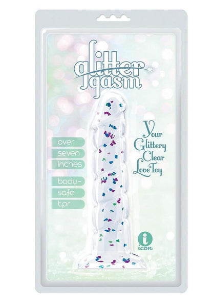 Glittergasm Swirl Clear Glittery Designed Dildo With Suction Cup