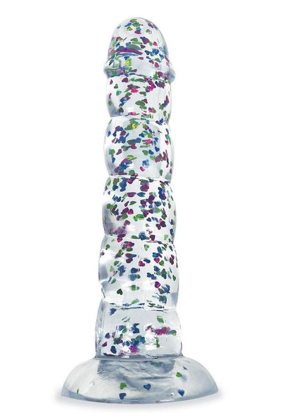Glittergasm Swirl Clear Glittery Designed Dildo With Suction Cup