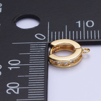 Gold 10mm Micro Pave Cubic Zirconia Huggie Hoop Earring with Open Link Loop L-816
