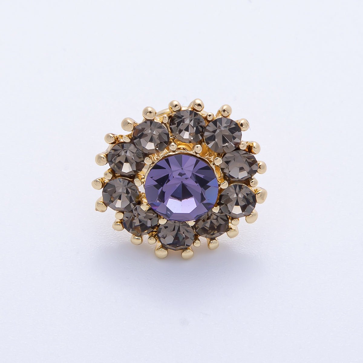 Gold 19mm Dark Rhinestone Round Pin Brooch | BH-054