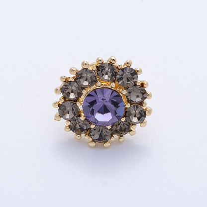 Gold 19mm Dark Rhinestone Round Pin Brooch | BH-054