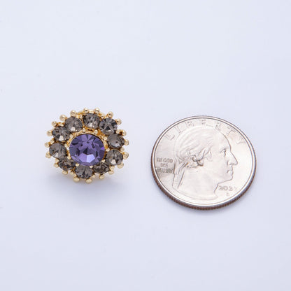 Gold 19mm Dark Rhinestone Round Pin Brooch | BH-054