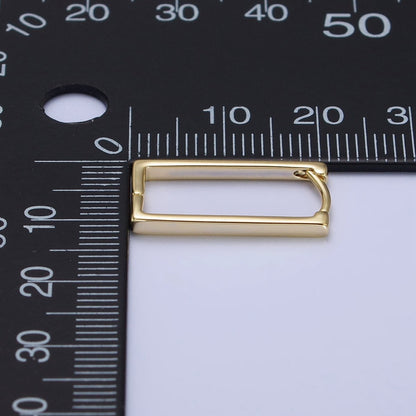 Gold 20.8mm Thin Rectangular Oblong U-Shaped Hoop Earrings | AB417