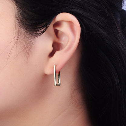 Gold 20.8mm Thin Rectangular Oblong U-Shaped Hoop Earrings | AB417