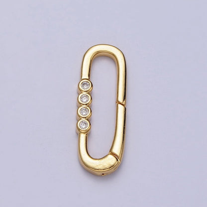 Gold 26mm Rectangular Oblong Push Spring Gate Ring Four Clear CZ Supply | Z036