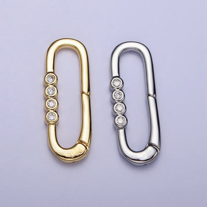 Gold 26mm Rectangular Oblong Push Spring Gate Ring Four Clear CZ Supply | Z036