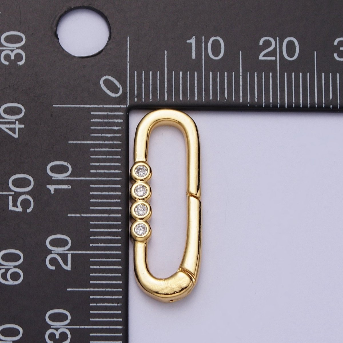 Gold 26mm Rectangular Oblong Push Spring Gate Ring Four Clear CZ Supply | Z036