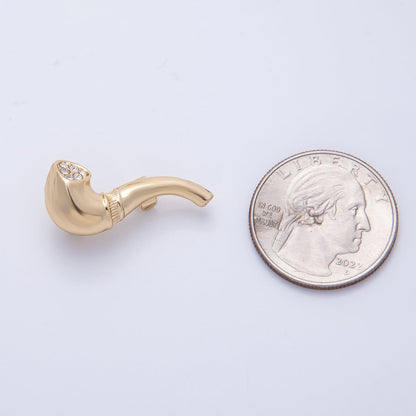 Gold 28mm x 12.5mm Clear Rhinestone Smoking Pipe Pin Brooch | BH-065