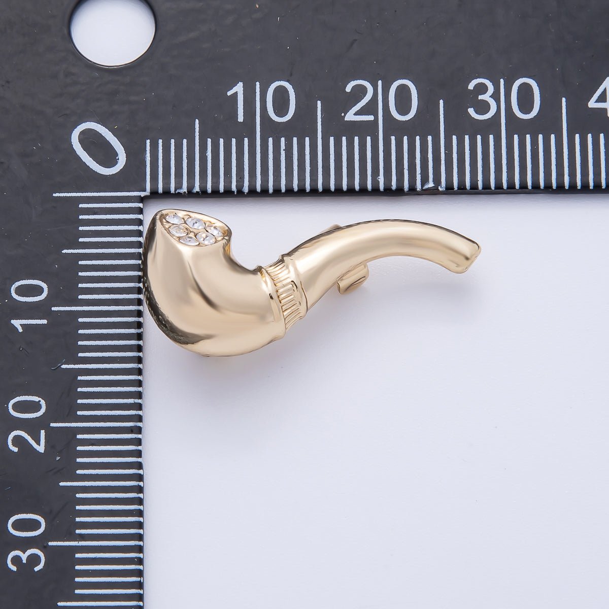 Gold 28mm x 12.5mm Clear Rhinestone Smoking Pipe Pin Brooch | BH-065
