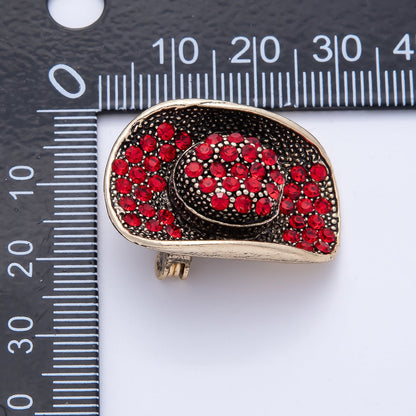 Gold 29.5mm x 21mm Red-Black Cowboy Hat Pin Brooch | BH-082