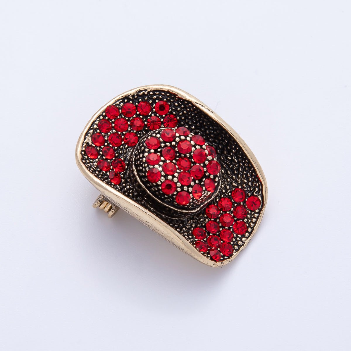 Gold 29.5mm x 21mm Red-Black Cowboy Hat Pin Brooch | BH-082