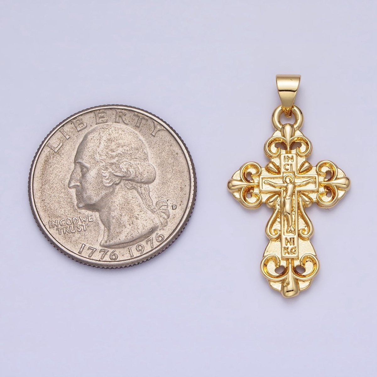 Gold 30mm Crucifix Crucified Fleury Passion Crucifix Cross Religious Pendant | AA161