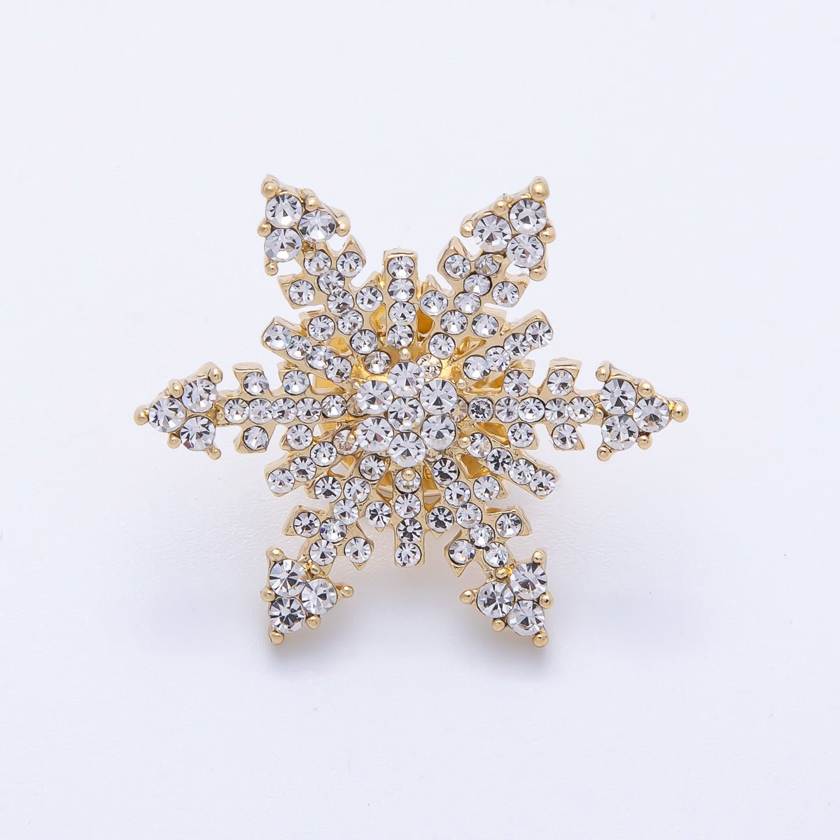 Gold 30mm Rhinestone Winter Snowflakes Pin Brooch | BH-052