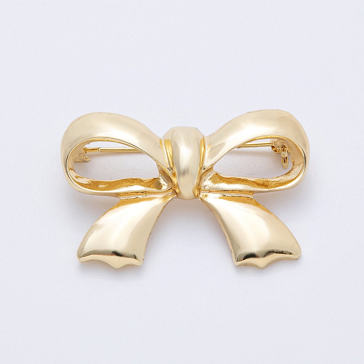 Gold 39mm x 25.7mm Minimalist Ribbon Bow Pin Brooch | BH-100
