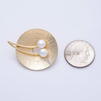 Gold 40.3mm x 32.7mm Cherry Pearl Textured Round Pin Brooch | BH-072