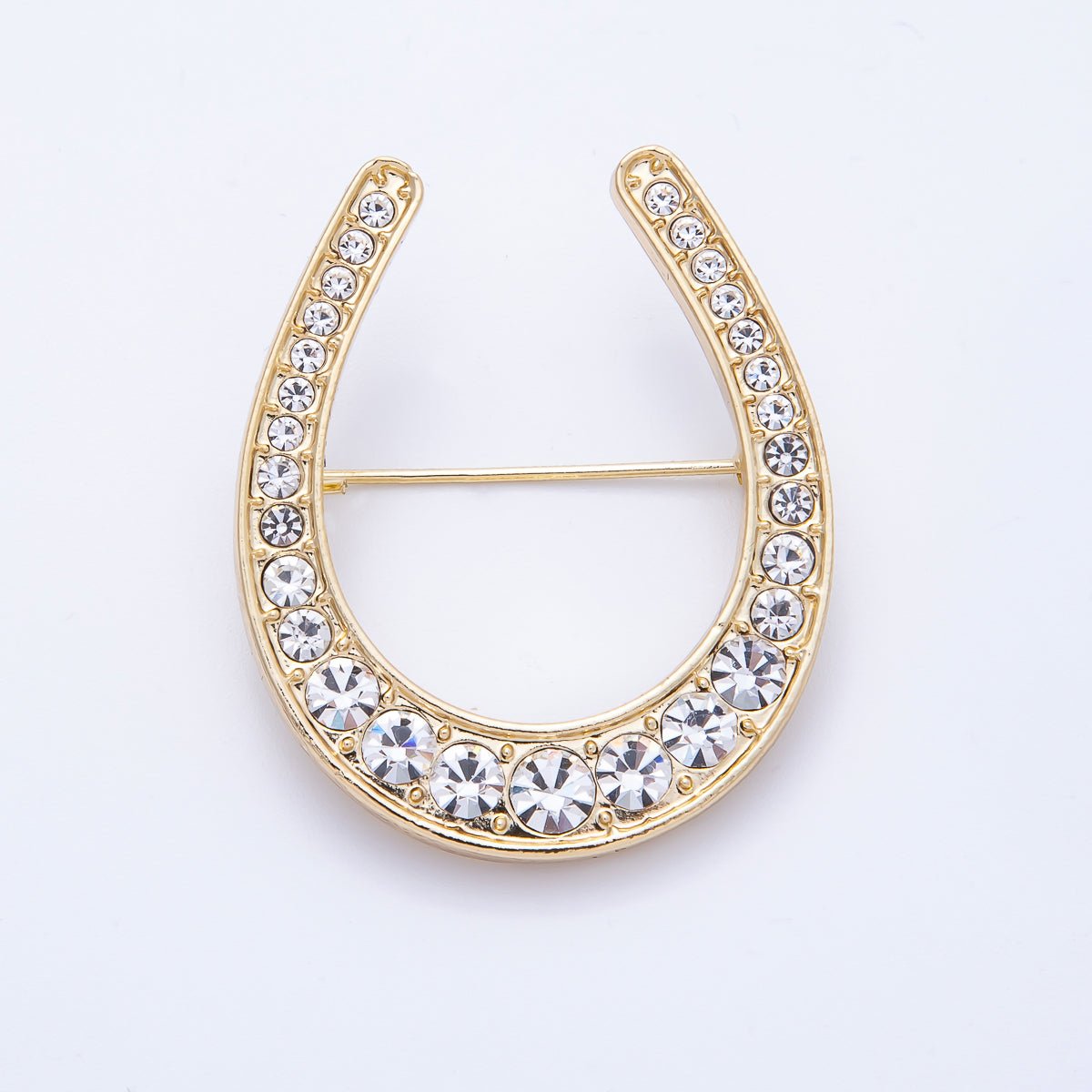 Gold 40.3mm x 33.7mm Clear Rhinestone Gradient Horseshoe Pin Brooch | BH-055
