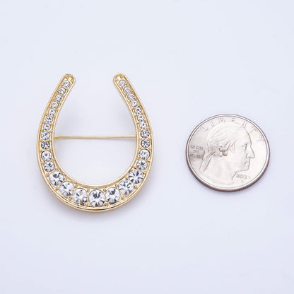 Gold 40.3mm x 33.7mm Clear Rhinestone Gradient Horseshoe Pin Brooch | BH-055