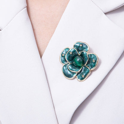 Gold 40mm x 38.4mm White, Green Enamel Flower Pin Brooch | BH-090 BH-091