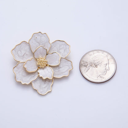 Gold 42mm x 34.5mm White Glitter Enamel Flower Pin Brooch | BH-071