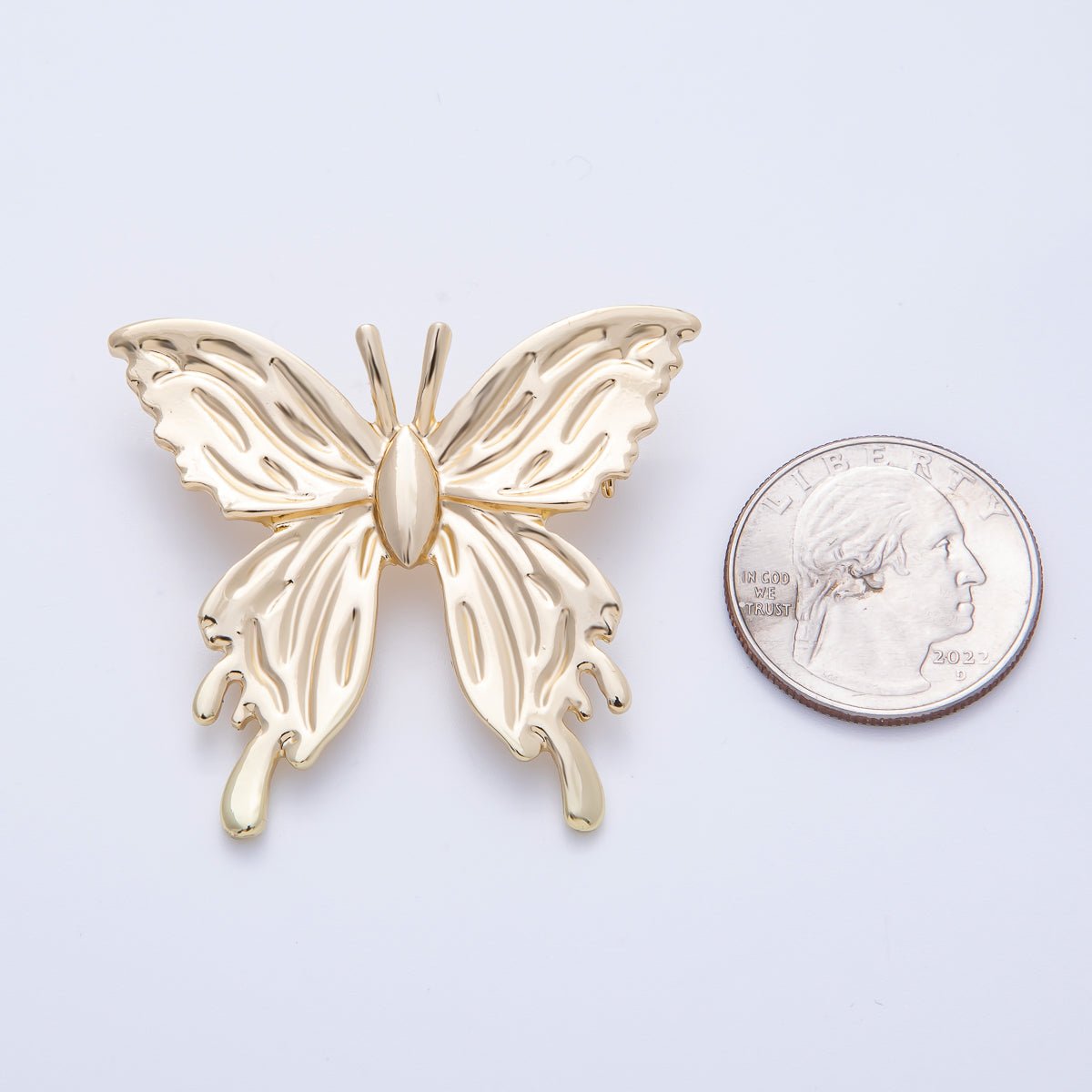 Gold 45mm x 41mm Minimalist Butterfly Insect Pin Brooch | BH-090