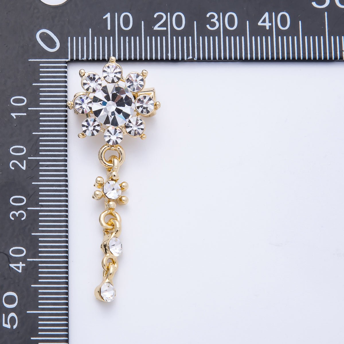 Gold 47.5mm Light Rhinestone Round Drop Pin Brooch | BH-057