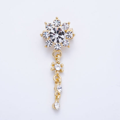 Gold 47.5mm Light Rhinestone Round Drop Pin Brooch | BH-057