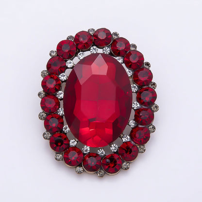 Gold Plated 47mm Blue, Red, Purple Rhinestone Oval Pin Brooch | BH-136 ~ BH-138