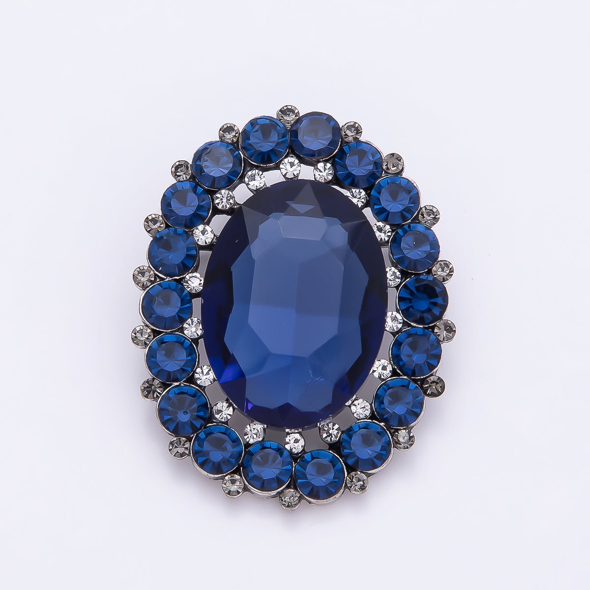 Gold Plated 47mm Blue, Red, Purple Rhinestone Oval Pin Brooch | BH-136 ~ BH-138