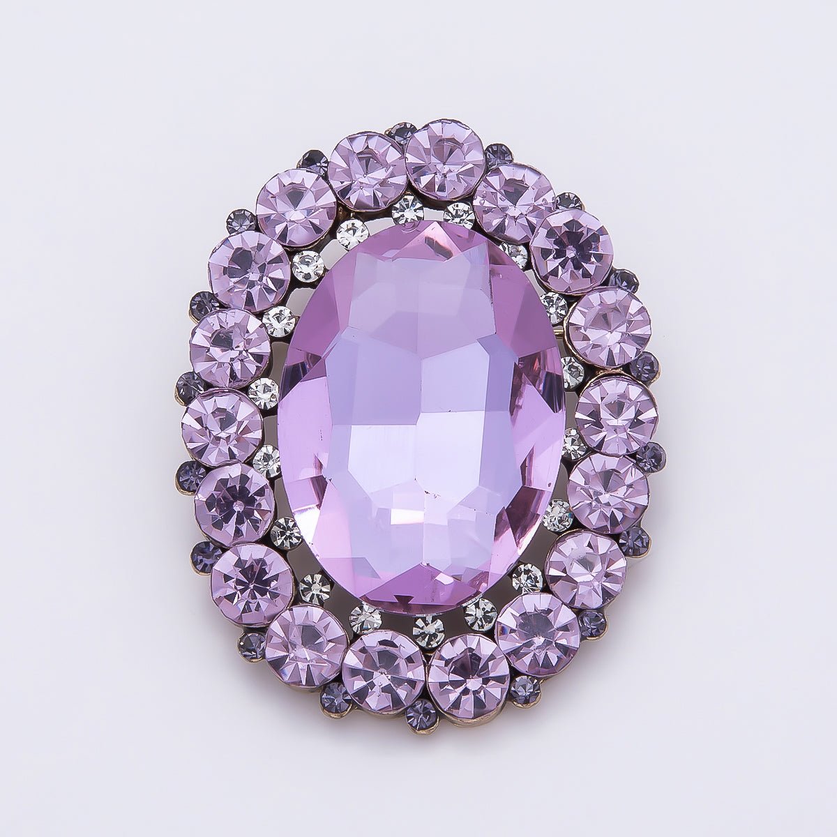 Gold Plated 47mm Blue, Red, Purple Rhinestone Oval Pin Brooch | BH-136 ~ BH-138