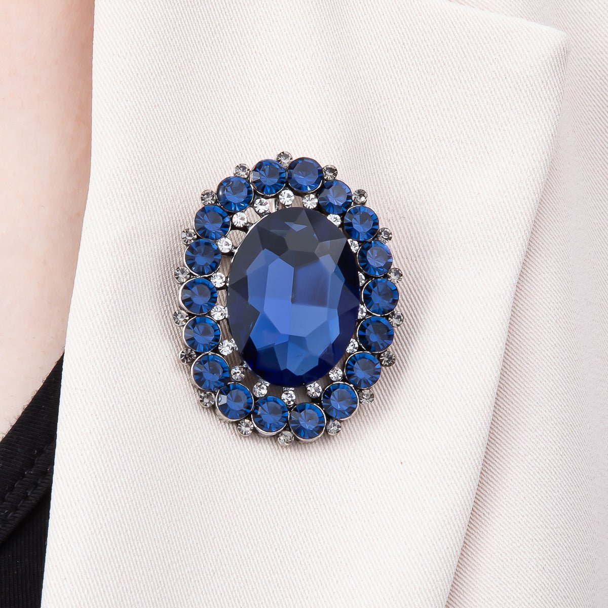 Gold Plated 47mm Blue, Red, Purple Rhinestone Oval Pin Brooch | BH-136 ~ BH-138