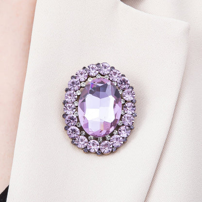 Gold Plated 47mm Blue, Red, Purple Rhinestone Oval Pin Brooch | BH-136 ~ BH-138
