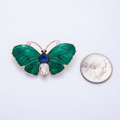 Gold 49.3mm x 28.2mm Green Butterfly Insect Pin Brooch | BH-019