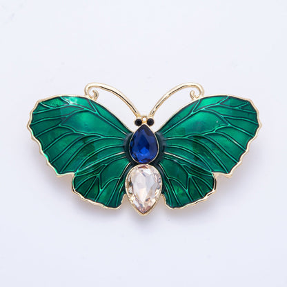 Gold 49.3mm x 28.2mm Green Butterfly Insect Pin Brooch | BH-019