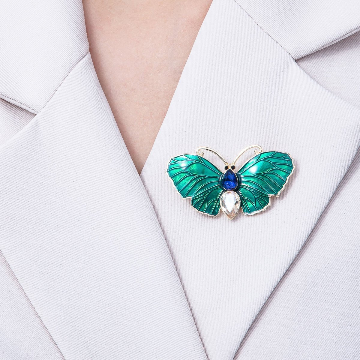 Gold 49.3mm x 28.2mm Green Butterfly Insect Pin Brooch | BH-019