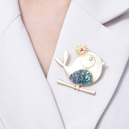 Gold 52.5mm x 49mm Gradient Rhinestone Song Bird | BH-088